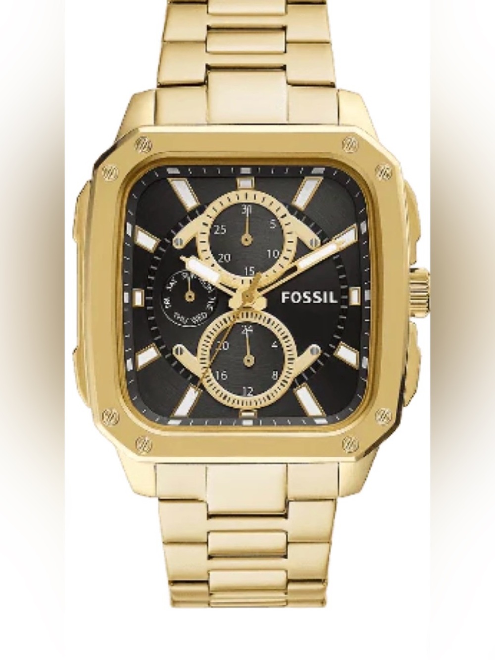 Fossil Gold and Black Square Chronograph Bracelet mens Watch